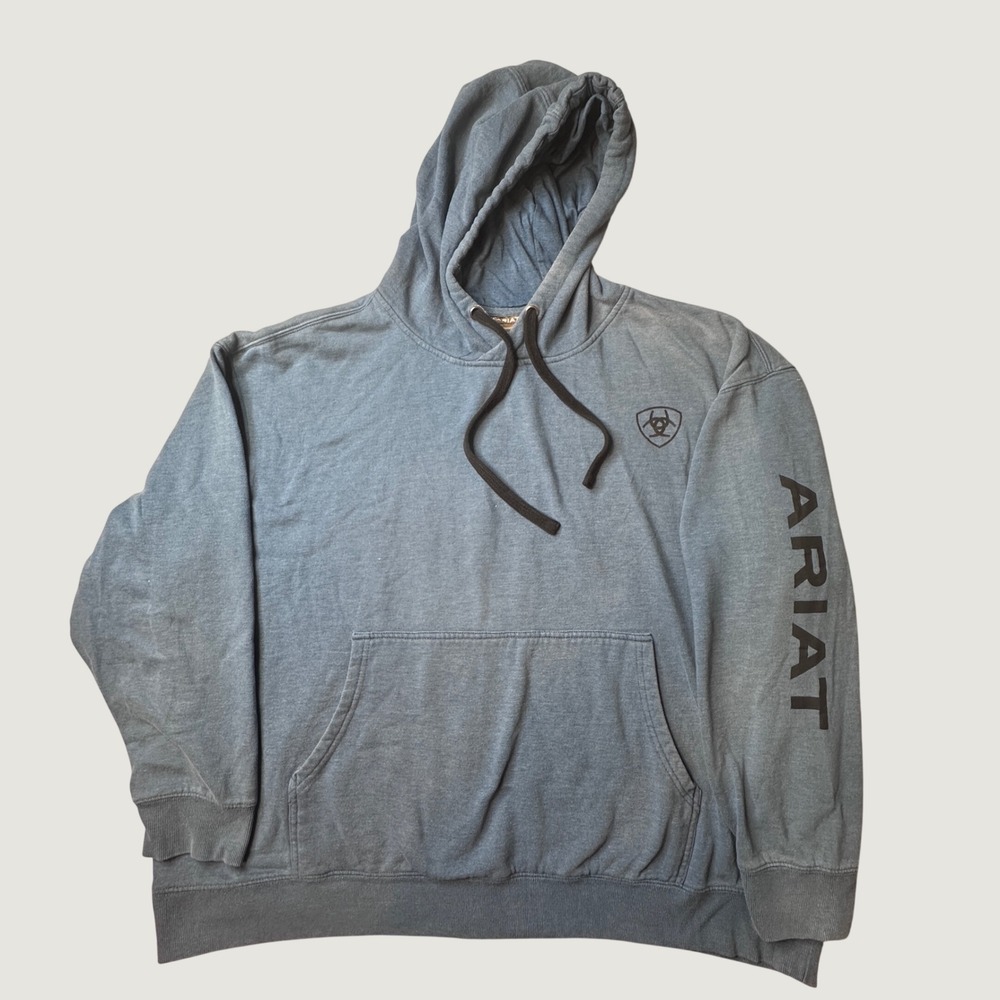 Ariat Hoodie Mens 3XL Logo Hood Blue Graphic Sleeve 10041803 Pullover Sweatshirt